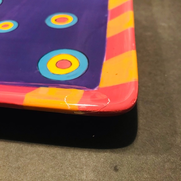 All U Can Handle Hand Painted Ceramic Tray “ Dancing Dots Purple 11”-11” - Picture 9 of 13